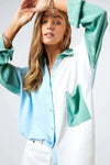 Color Block Button Up Blouse - My Store