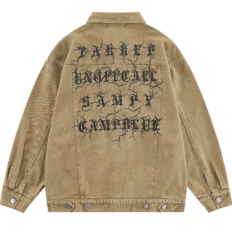 Vintage Denim Streetwear Letter Print Jacket - My Store