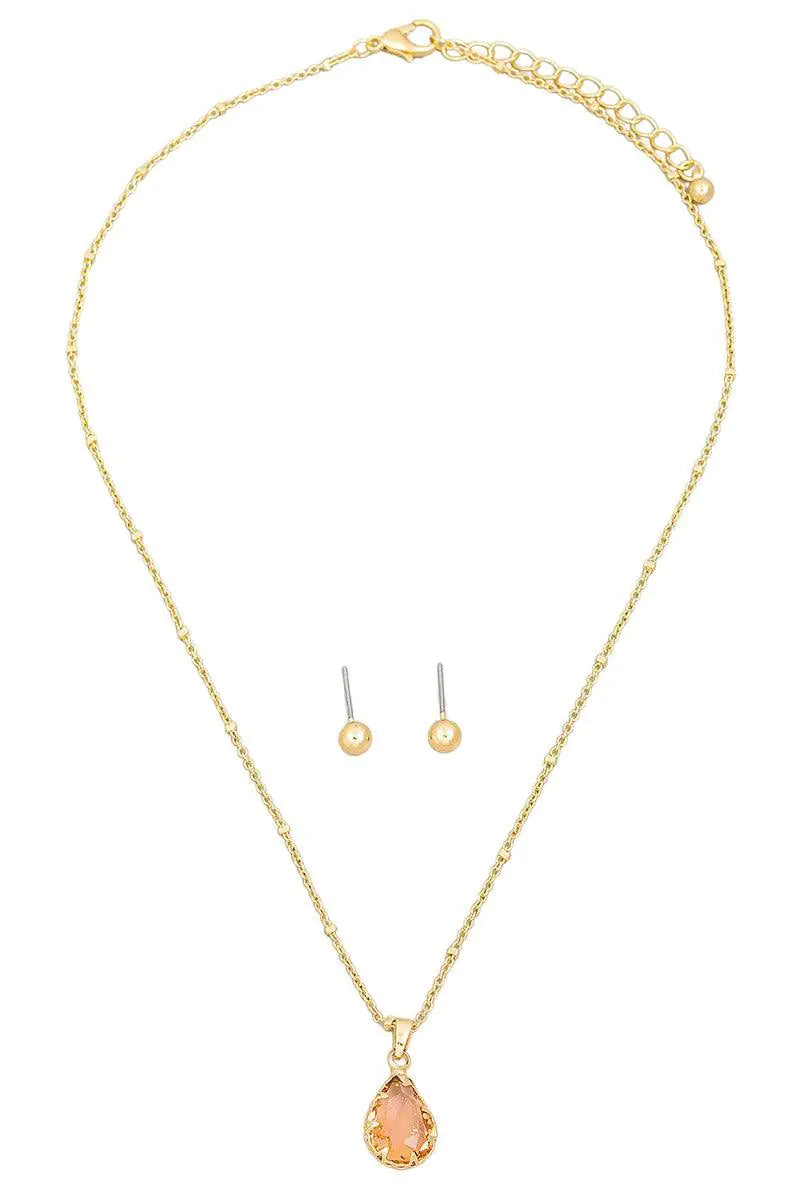 Crystal Teardrop Necklace & Small Ball Earring Set - My Store