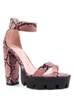 Rattle Snake Print Chunky High Block Heel Sandals - My Store