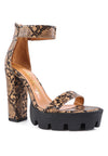 Rattle Snake Print Chunky High Block Heel Sandals - My Store