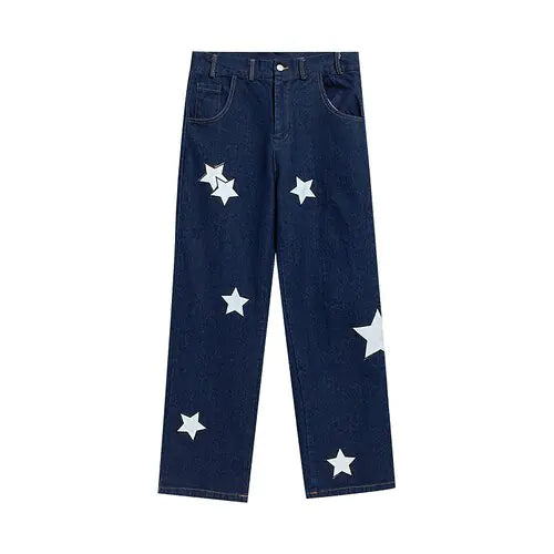 Pointed Star Embroidered Loose Jeans - My Store