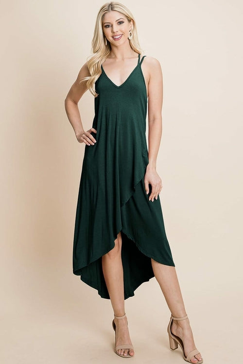 Deep V Cami High Low Hem Crisscrossing Straps Casual Dress - My Store