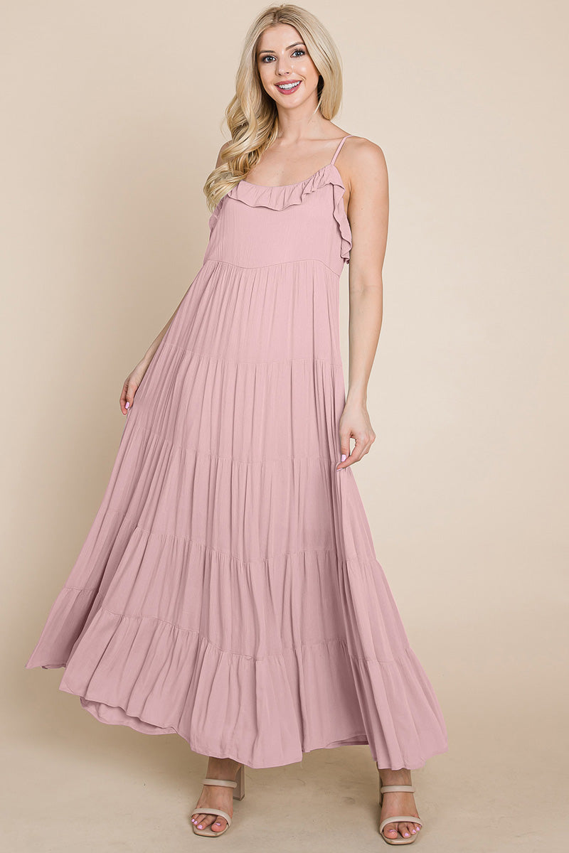 Tiered Tie Strap Cami Maxi Dress - My Store