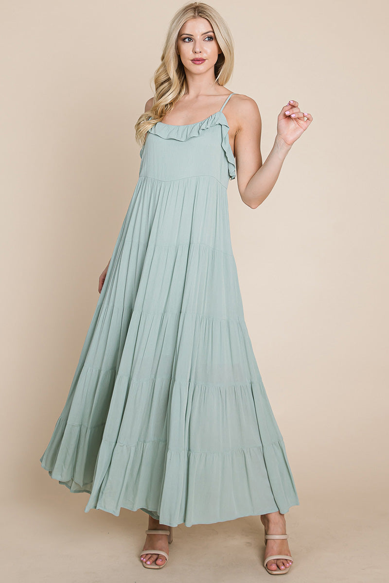 Tiered Tie Strap Cami Maxi Dress - My Store