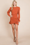 ong Sleeve Ruched Frill Hem Mini Dress - My Store