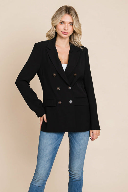 Double Breasted Lapel Collar Jacket Blazer - My Store