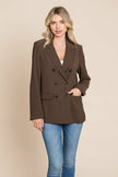 Double Breasted Lapel Collar Jacket Blazer - My Store