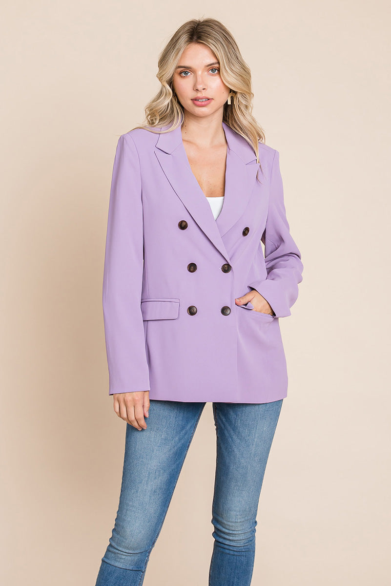 Double Breasted Lapel Collar Jacket Blazer - My Store