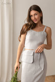 Bella Vita Set in Light Grey | Linen Crop Top and Midi Skirt - My Store