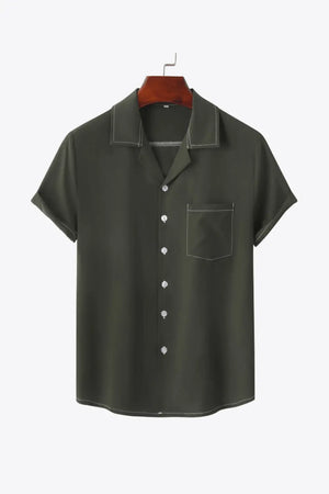 Full Size Contrast Stitching Pocket Shirt - My Store