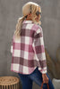 Red Plaid Color Block Buttoned Long Sleeve Shirt Jacket with Pocket - My Store