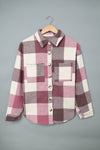 Red Plaid Color Block Buttoned Long Sleeve Shirt Jacket with Pocket - My Store