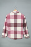 Red Plaid Color Block Buttoned Long Sleeve Shirt Jacket with Pocket - My Store