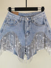 Summer Ripped Jeans Short Femme High Waist Diamond Tassel Y2k Casual - My Store