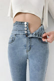 Skinny Pencil Jeans Four Buttons Vintage High Waist Women Slim Stretch - My Store