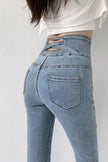 Skinny Pencil Jeans Four Buttons Vintage High Waist Women Slim Stretch - My Store