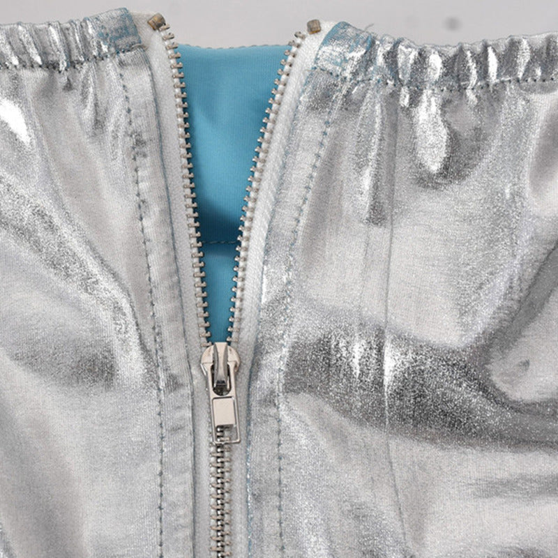 Silver Women's Puffer Skirt Metallic Shiny Solid Warm Quilted Mini - My Store