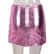 Pink Women's Puffer Skirt Metallic Shiny Warm Quilted Mini A-line - My Store