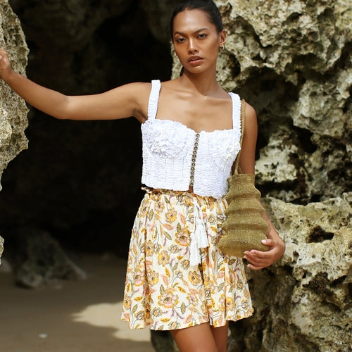 SEKAR Floral Batik Skorts In Marigold Yellow - My Store