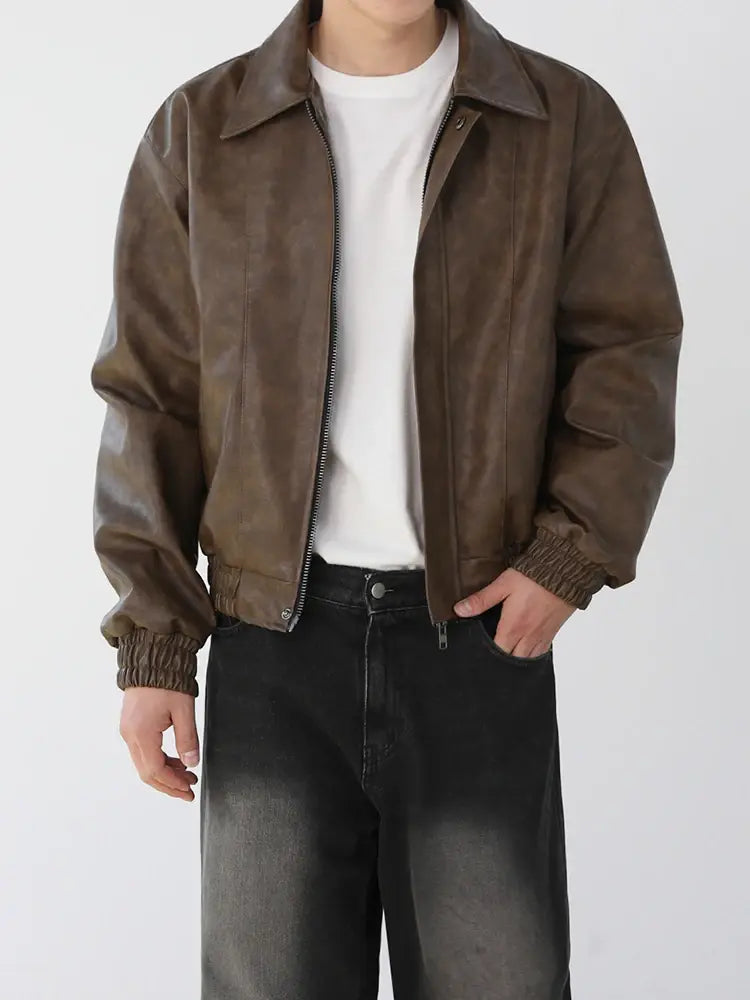 Korean PU Leather Zip Jacket - My Store