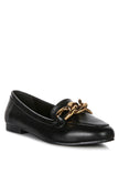 Chunky Metal Chain Faux Leather Loafers - My Store