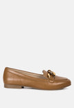 Chunky Metal Chain Faux Leather Loafers - My Store