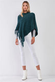 Chenille Knit Tassel Fringe Side Trim Hooded Poncho - My Store