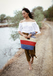 SAYAN Raffia Tote Bag, in Red & Blue