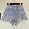 Summer Ripped Jeans Short Femme High Waist Diamond Tassel Y2k Casual - My Store