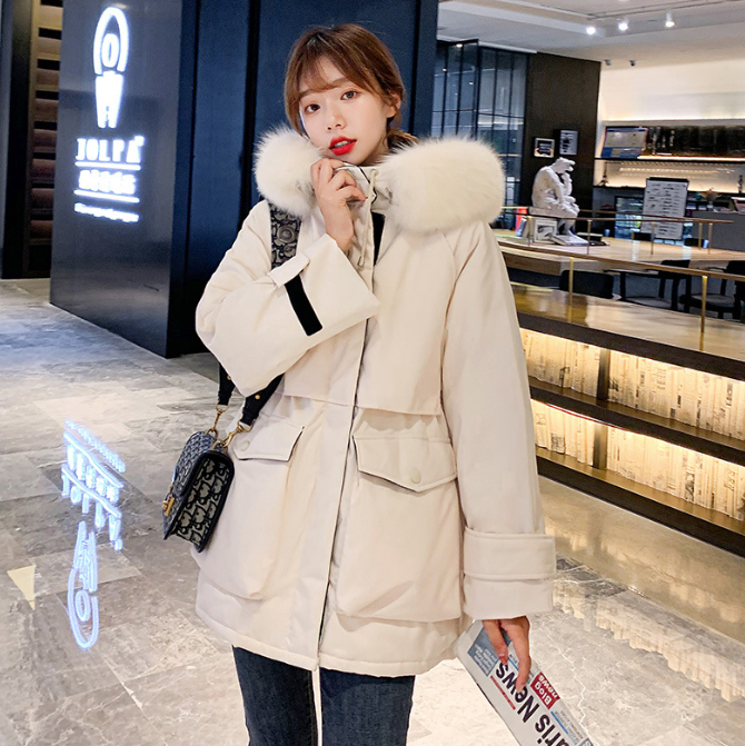 Womens Mid Length Zipper Coat with Furry Hood - My Store