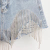 Summer Ripped Jeans Short Femme High Waist Diamond Tassel Y2k Casual - My Store