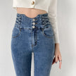 Skinny Pencil Jeans Four Buttons Vintage High Waist Women Slim Stretch - My Store