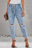 Sky Blue Gather Round Distressed Pocketed Hole Denim Jogger - My Store