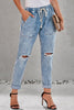 Sky Blue Gather Round Distressed Pocketed Hole Denim Jogger - My Store