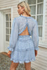 Sky Blue Ruffle Detailing V-neck Open Back Floral Dress - My Store