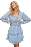 Sky Blue Ruffle Detailing V-neck Open Back Floral Dress - My Store