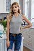 Solid Gray Round Neck Ribbed Tight Tank Top - My Store