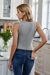 Solid Gray Round Neck Ribbed Tight Tank Top - My Store