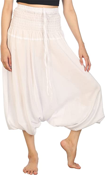 Bohotusk Plain White Low Crotch Jumpsuit Harem Pants Design S/M to - My Store