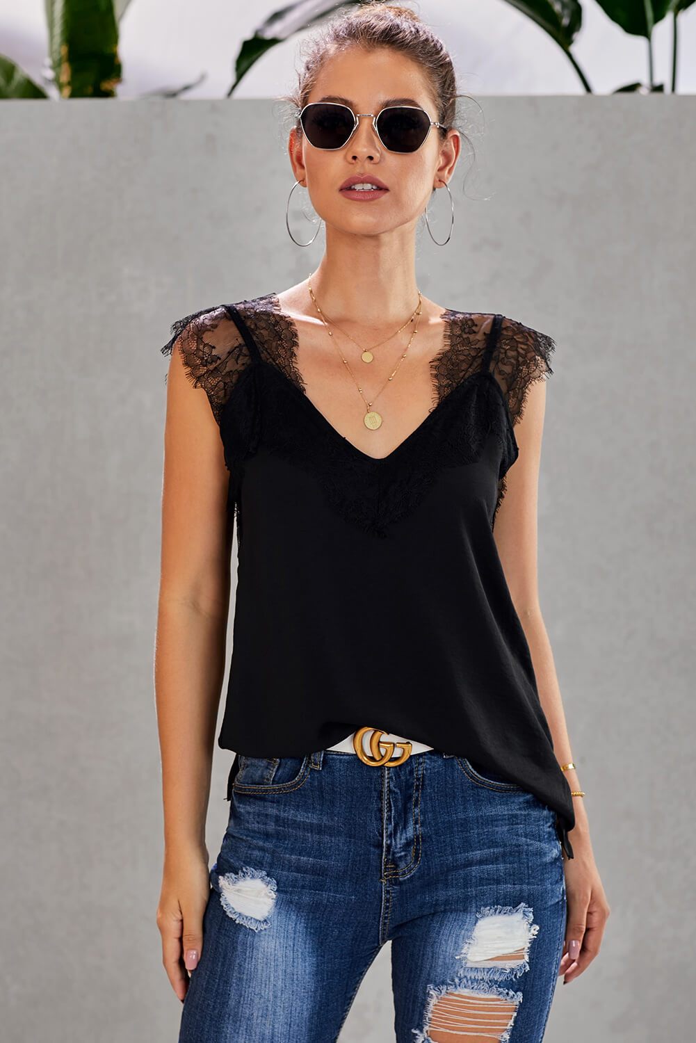 Spaghetti Strap Black One More Night Lace Cami Tank - My Store