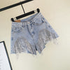 Summer Ripped Jeans Short Femme High Waist Diamond Tassel Y2k Casual - My Store