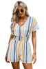 Summer Striped Print V-neck Button Romper - My Store