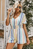 Summer Striped Print V-neck Button Romper - My Store