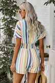 Summer Striped Print V-neck Button Romper - My Store