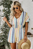 Summer Striped Print V-neck Button Romper - My Store