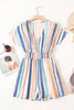 Summer Striped Print V-neck Button Romper - My Store