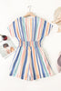 Summer Striped Print V-neck Button Romper - My Store