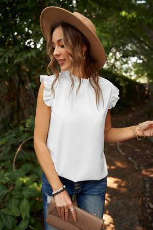 Summer White Crew Neck Flounced Tank Top - My Store