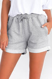 Summer Women Gray Tie Waist Side Pockets Cuffed Lounge Shorts - My Store